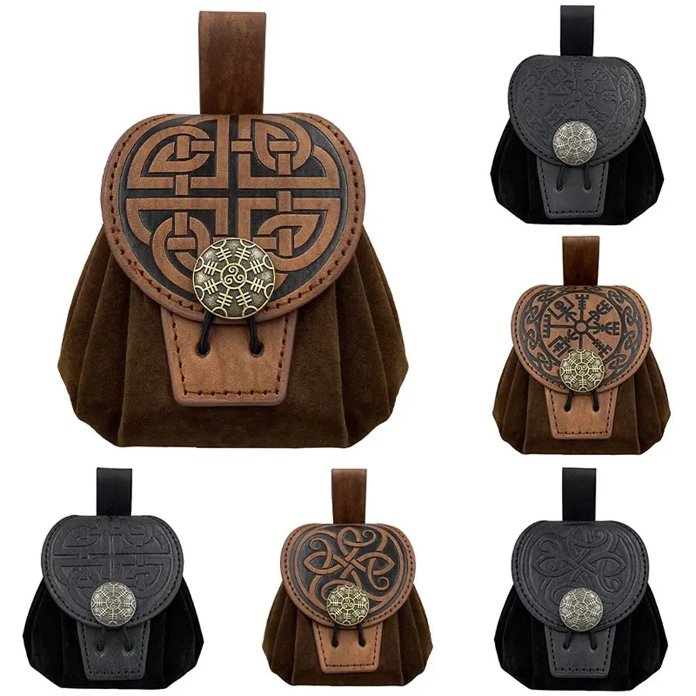 Steampunk Leather Fanny Pack – Medieval Punk Belt Bag & Drawstring Waist Pouch for Cosplay