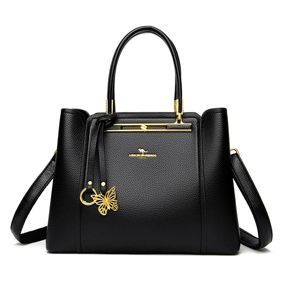 Luxury Genuine Leather 3-Layer Tote Bag – Large Capacity Crossbody Shoulder Bag for Women