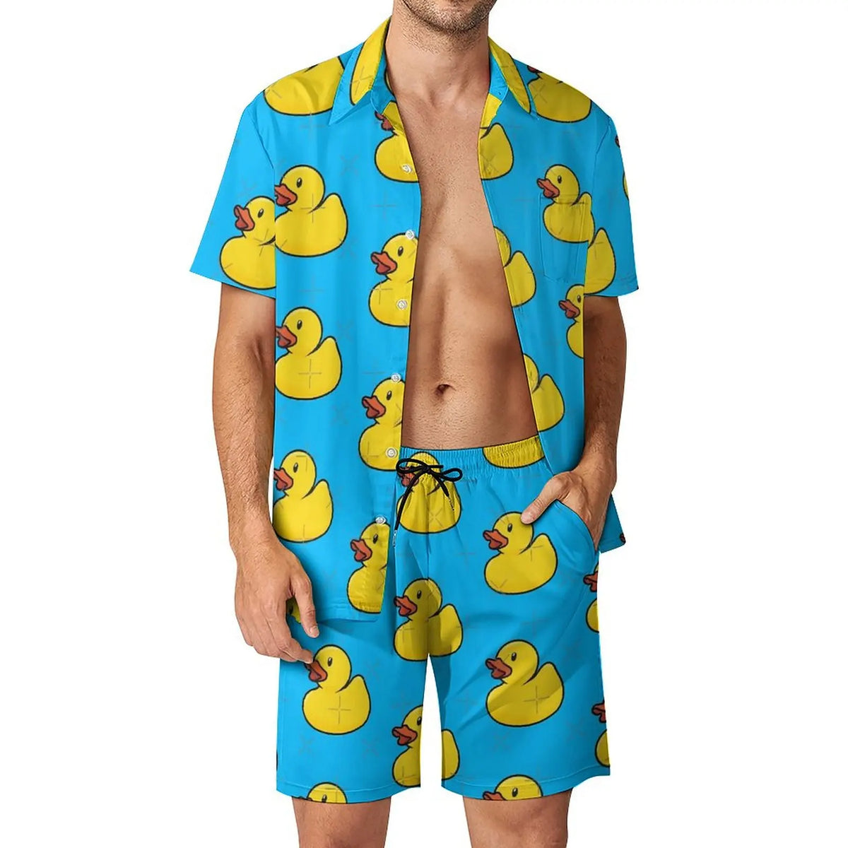 Men's Yellow Rubber Duck 3D Print Shirt & Beach Shorts – Hawaiian Streetwear Set