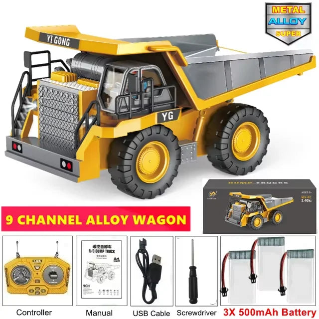 4WD RC Construction Truck with Light & Sound – Remote Control Excavator, Dump Truck & Bulldozer