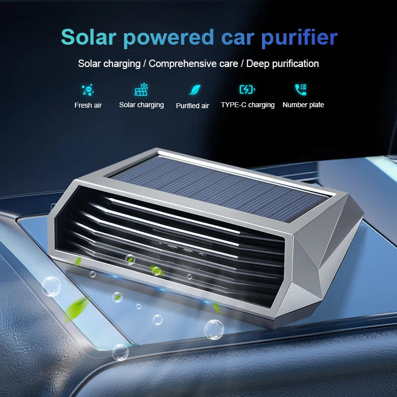 Solar and USB Car Ozone Generator, Dark Grey
