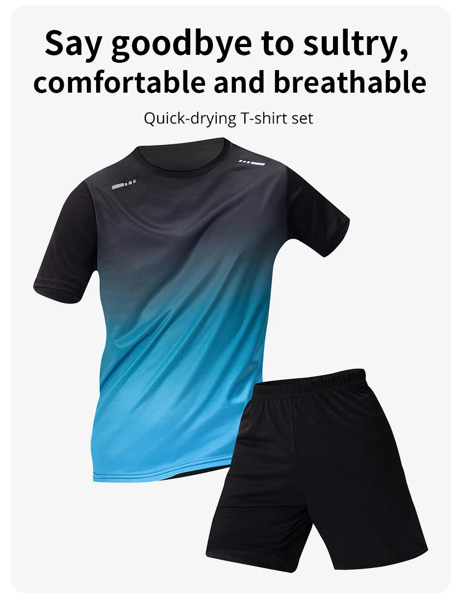 Men's Gradient Multi-Color Short Sleeve & Shorts Sport Set – Breathable Casual 2–4 Piece