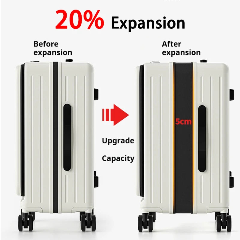 New Front Open Suitcase Hut Trolley Box 20/24/26 Inch High Quality Frame Large Capacity Suitcase Men's Ladies' Travel Case