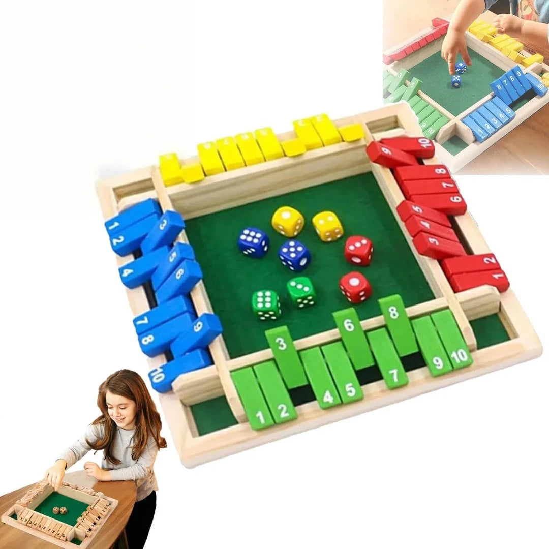 Shut the Box – Wooden Dice Board Game for 2-4 Players, Four-Sided Flip Card Math Game