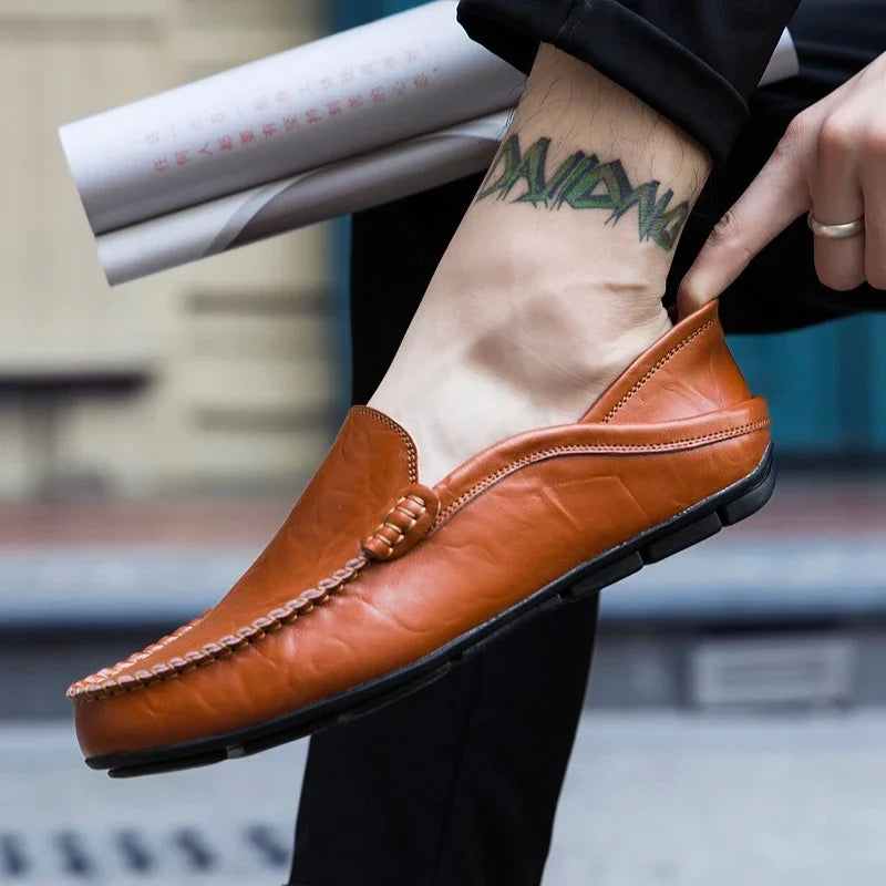 Men's Cow Leather Slip-On Boat Loafers