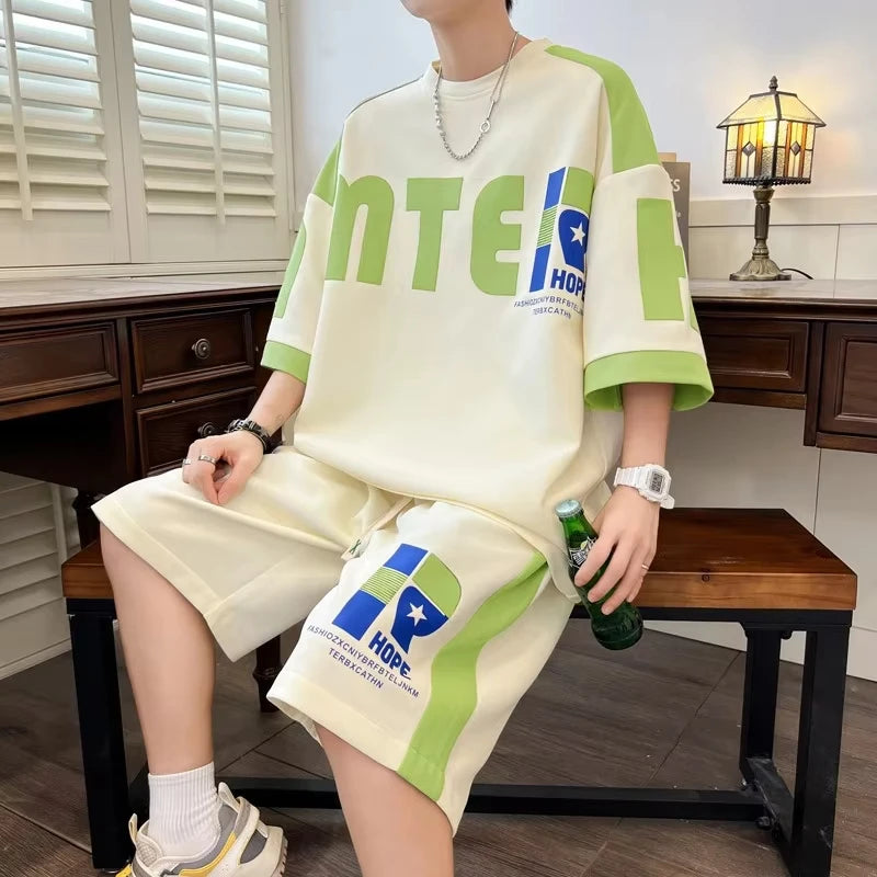 Men's Loose Lightweight Sport Short Sleeve & Shorts Set – Trendy Summer Two-Piece