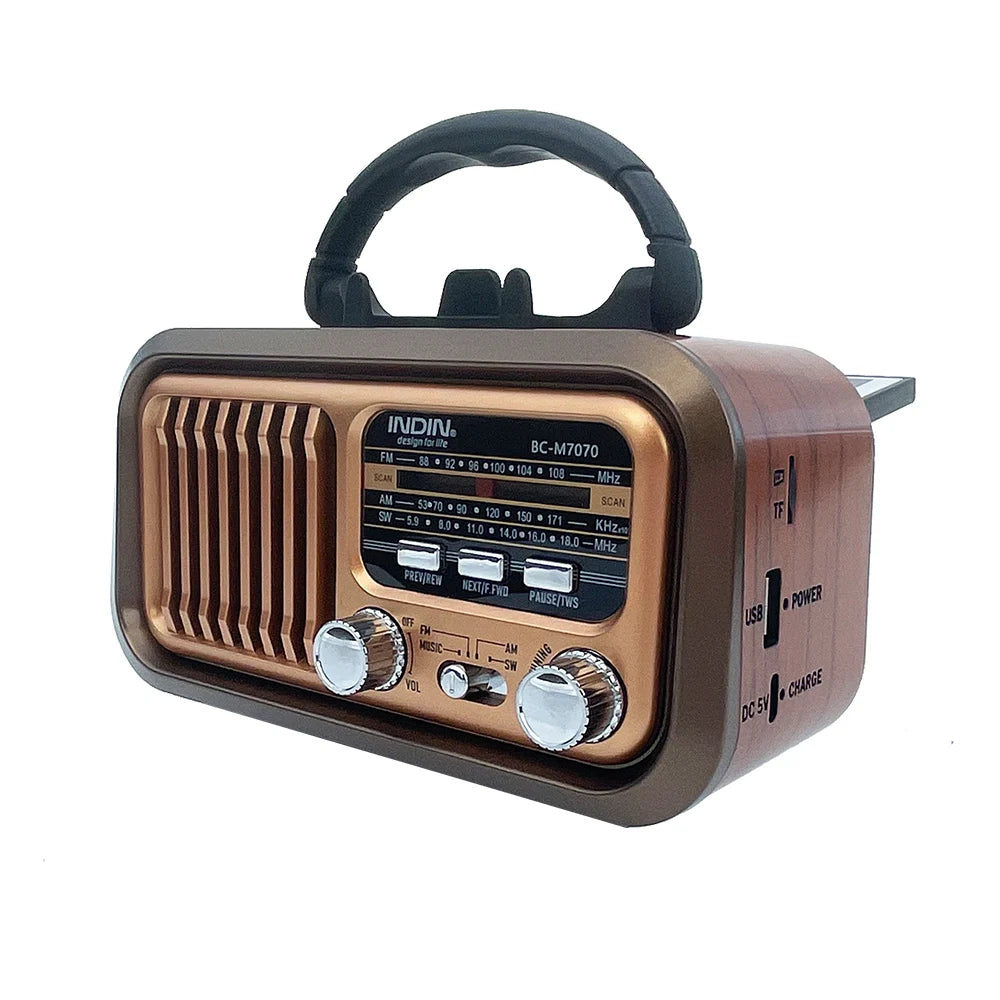 Portable Vintage Retro Radio — AM/FM/SW, Bluetooth, Solar & Battery Powered with Phone Stand