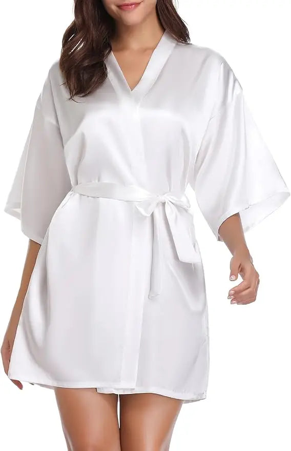 Women's Short Satin Kimono Robe | Bridal Dressing Gown Nightdress