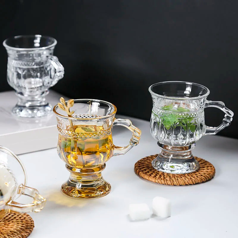 Vintage Embossed Glass Cup with Handle