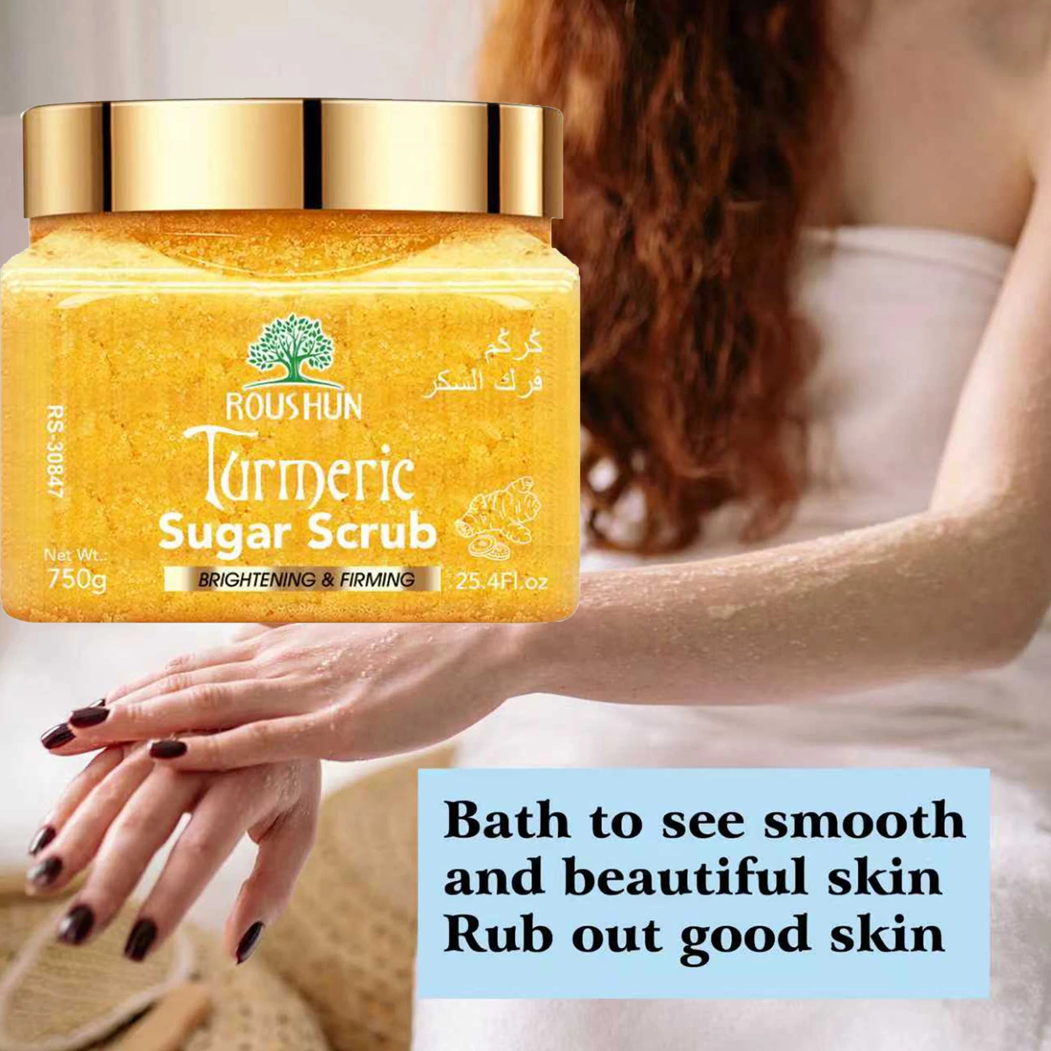 ROUSHUN Turmeric Sugar Scrub 750g – Family Pack Deep Cleansing Body Scrub