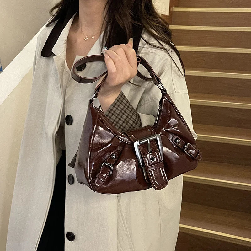 Y2K Retro Pleated Hobo Shoulder Bag – Maillard Style Underarm Clutch for Women