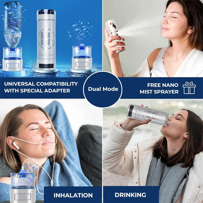 Hydrogen Water Bottle Generator — 9000 PPB, 3-in-1 Portable Water Ionizer