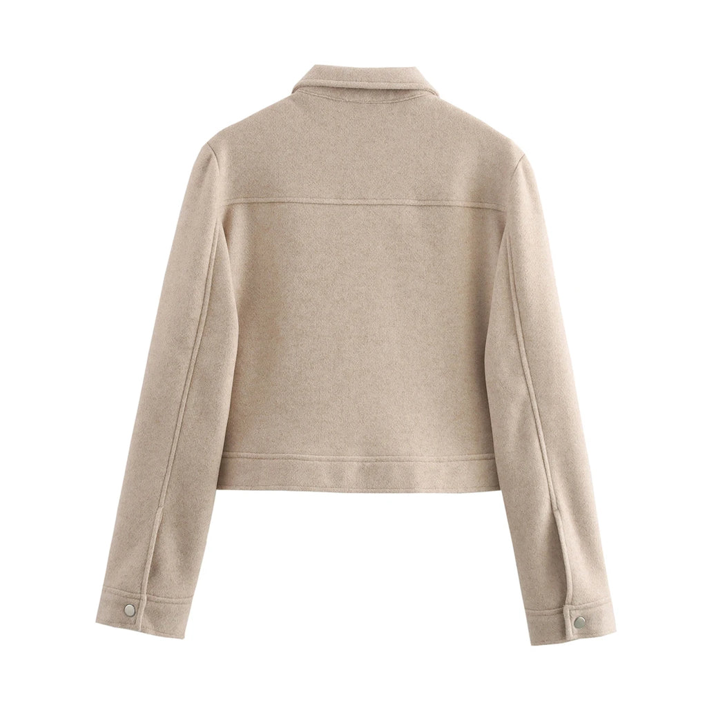 Women's Short Zip-Up Jacket Coat – Elegant Street Outerwear with Pockets