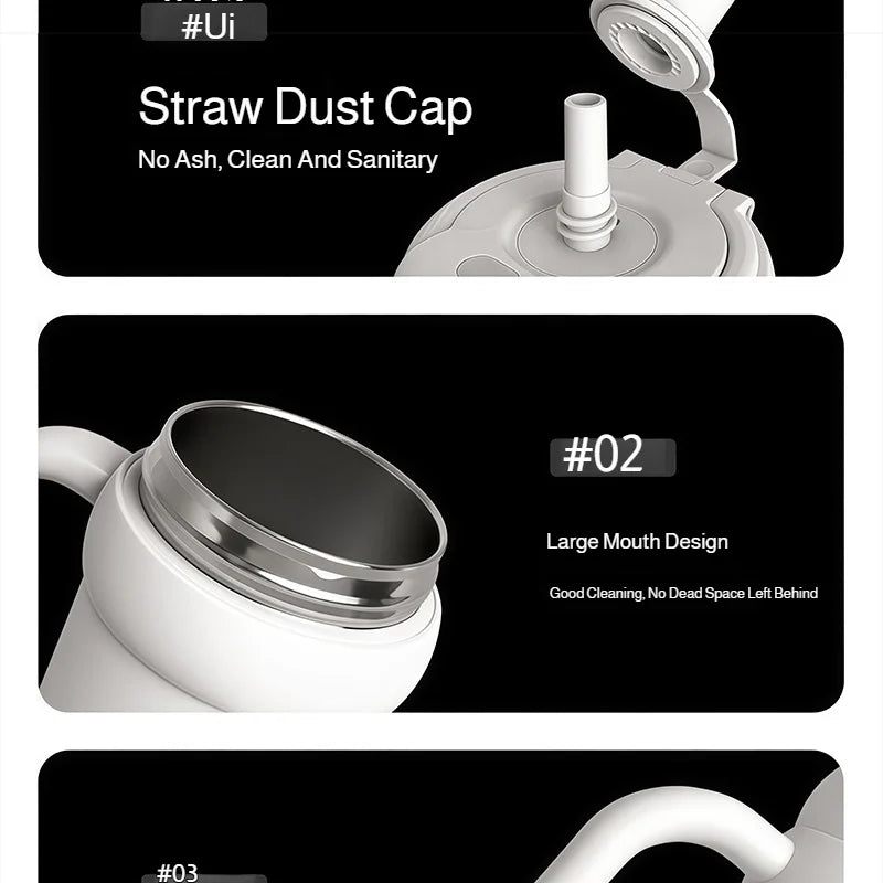 900ml Ceramic Interior Tumbler with Handle & Straw – 201 SS Shell, Dishwasher Safe, 24Hr Cold, Modern Minimalist, 3 Colors