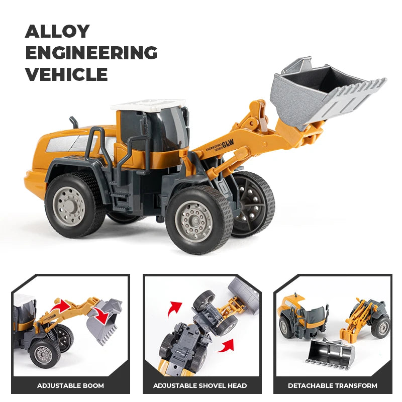 Die-Cast Engineering Vehicle Toy – Excavator, Crane, Bulldozer & Backhoe for Kids