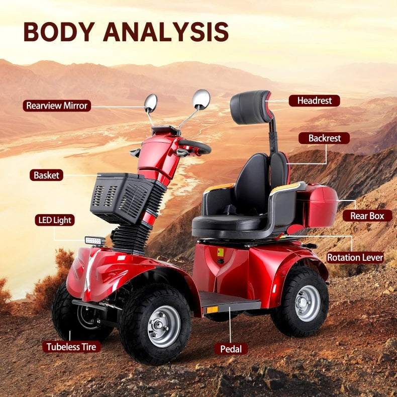 800W 4-Wheel Mobility Scooter – 35–45 km Range, 200 kg Capacity