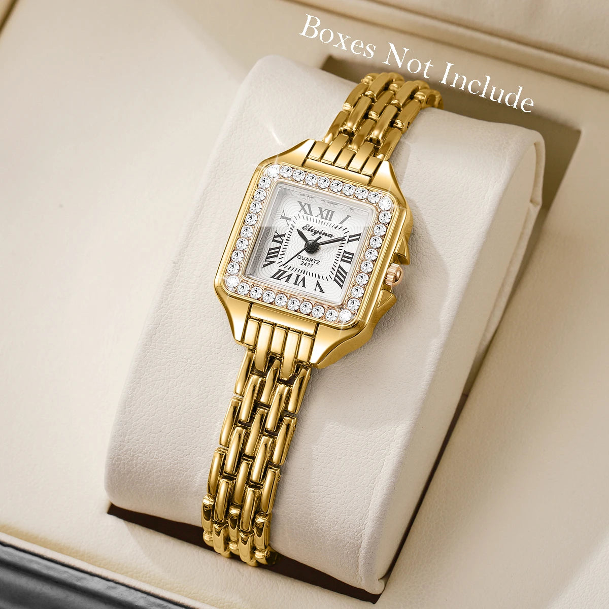 Women's Elegant Rhinestone Square Quartz Watch | Roma Dial Fashion Ladies Wristwatch