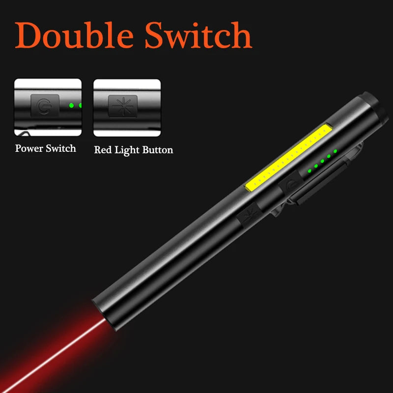 4-in-1 Rechargeable Pen Flashlight – UV, LED, COB & Red Laser with Magnetic Base for Work & EDC