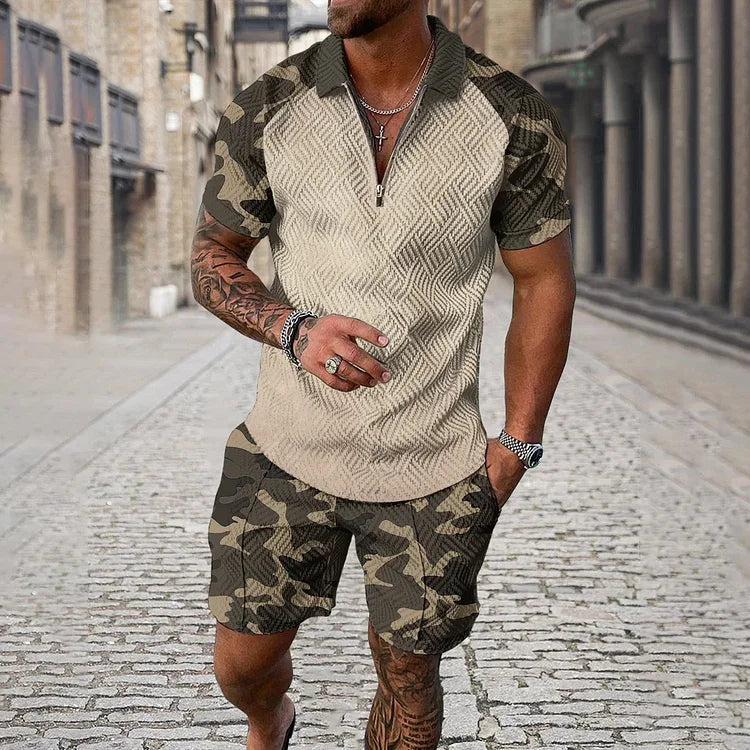 Men's 3D Printed Summer Tracksuit Set – Short Sleeve Polo Shirt & Shorts