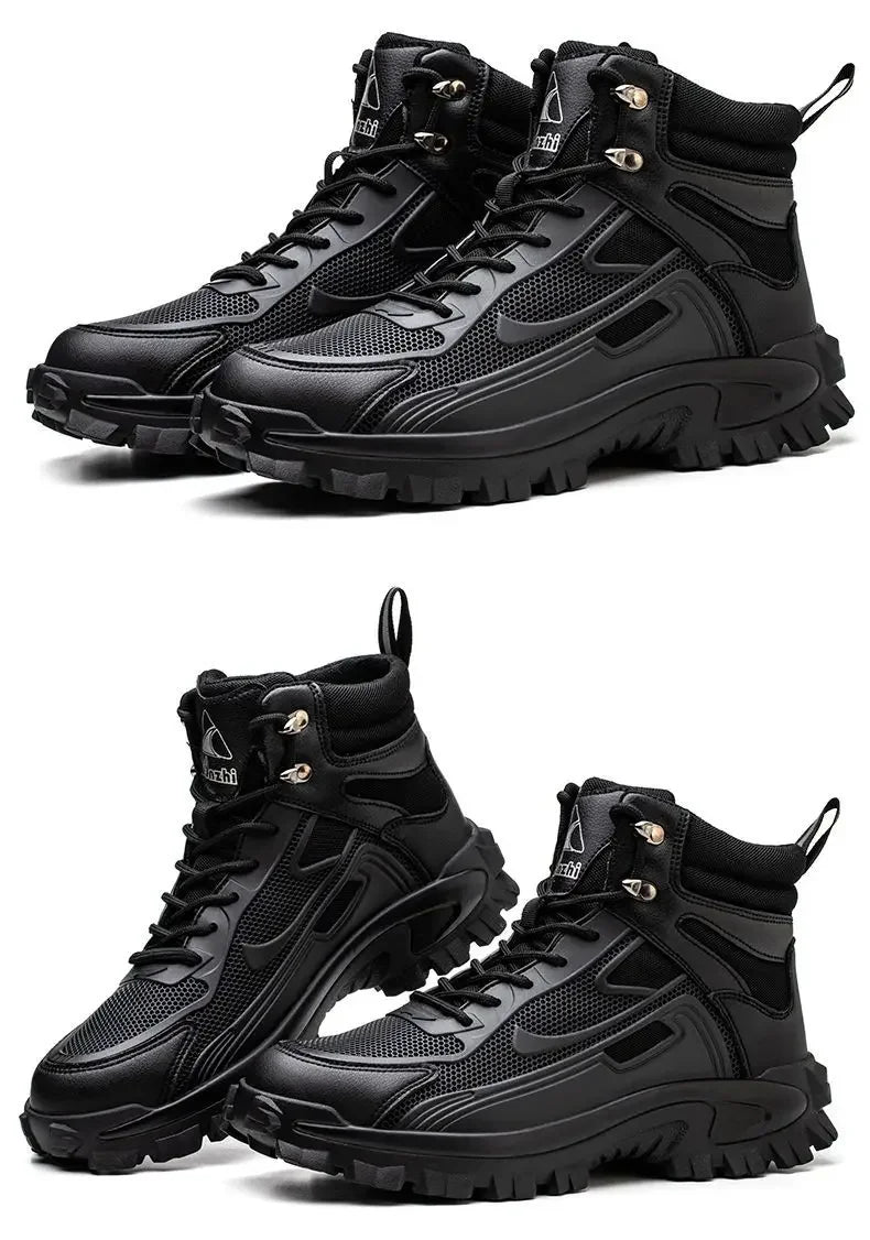 Men's Retro Leather Ankle Boots — Lace-Up Microfiber Business Booties with Rubber Sole