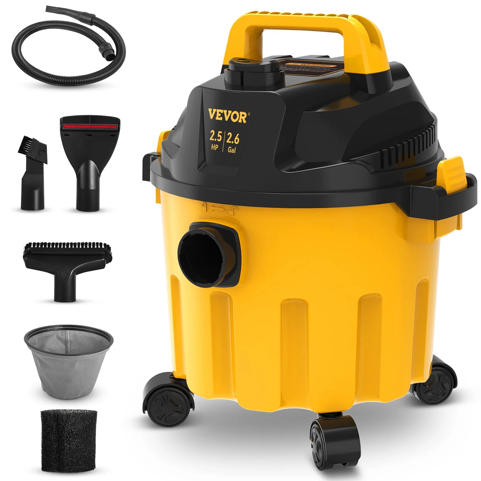 SucceBuy 2.6 Gallon Wet Dry Shop Vac — 2.5 Peak HP, 3-in-1 Vacuum, Blow & Suction with HEPA Filter