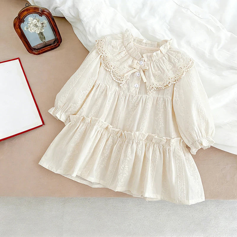 Ruffle Trim Lace Collar Baby Girls Dress — Sweet Princess Party Dress