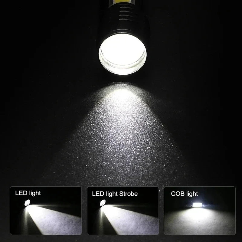 USB Rechargeable Mini Zoomable Flashlight – COB+XPE 3-Mode Camping & Emergency Torch