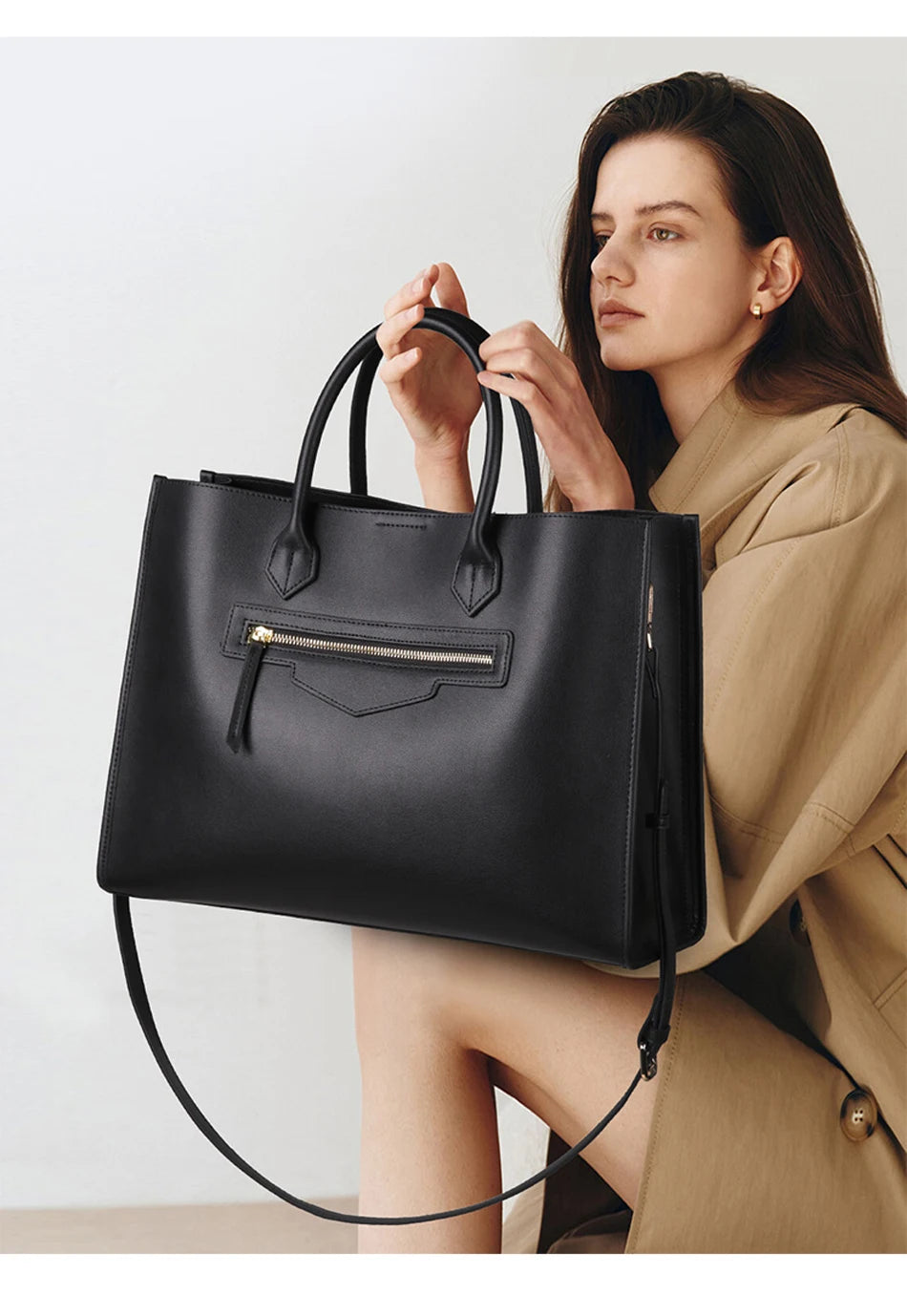 Luxury Cowhide Leather Tote Bag – Large Capacity Shoulder Bag with Laptop Compartment for Women