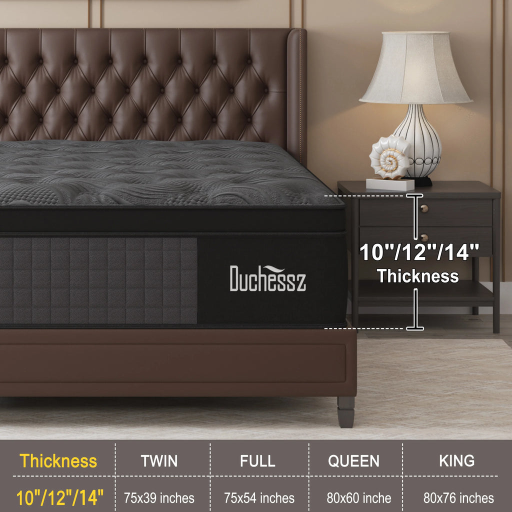 10"/12"/14" Gel Memory Foam Pocket Spring Hybrid Mattress – Medium Firm, Twin to King, Boxed