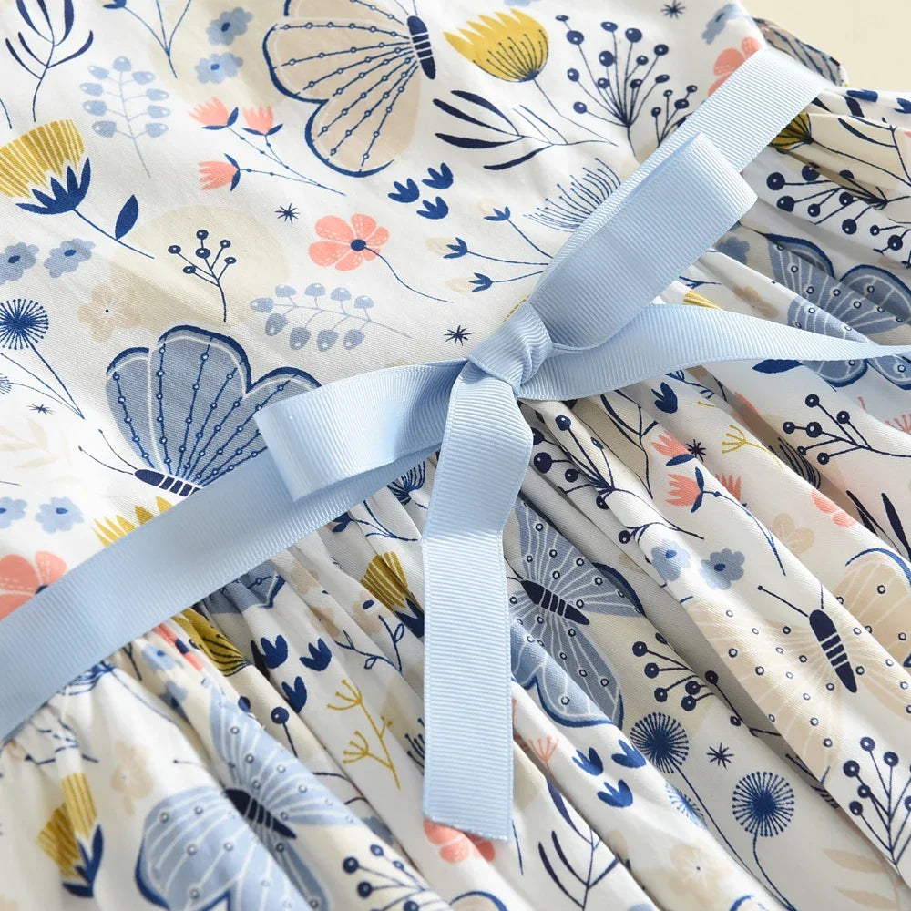Floral Print Korean Girls Casual Dress — Summer Princess Dress for Children