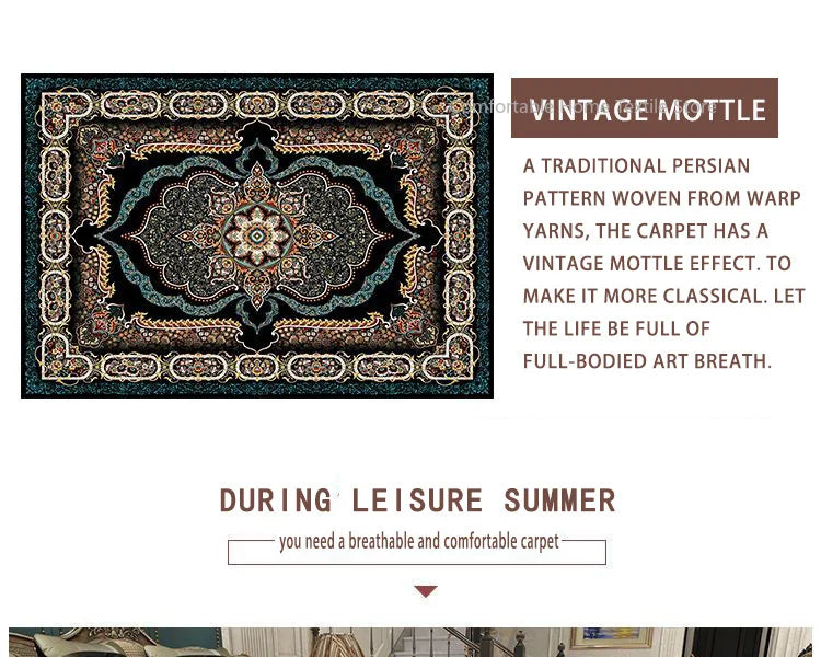 Persian Style Large Area Carpet – Retro Non-Slip Washable Rug for Living Room & Bedroom