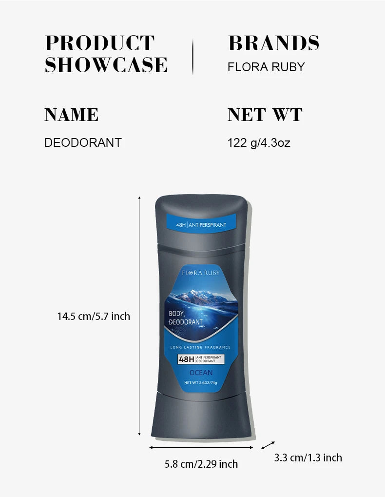 Men’s 72-Hour Odor Control Deodorant Stick 74g – Glacier Scent Antiperspirant Body Care