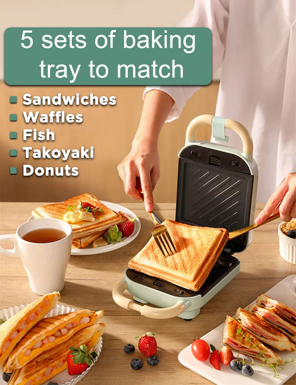 Mini Sandwich Maker & Breakfast Multi Cooker – Electric Toaster, Pancake, Waffle & Donut Maker for Kitchen