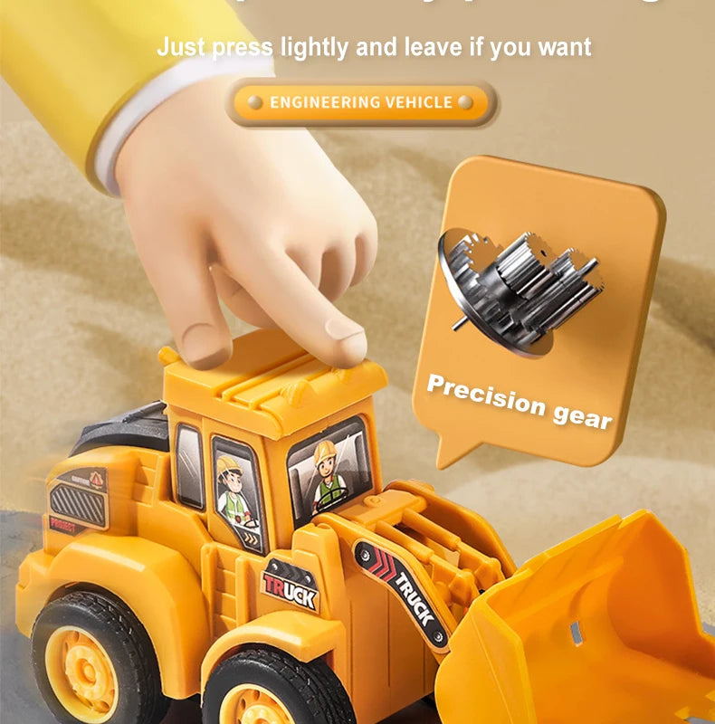 Press & Slide Construction Vehicle Toy – Excavator, Bulldozer & Road Roller for Kids