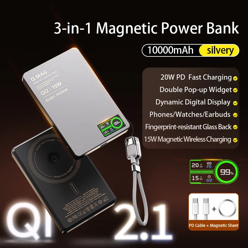 Qi2 Magnetic Power Bank — 15W MagSafe Fast Wireless Charging for iPhone