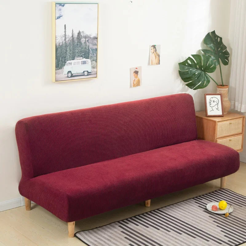 Armless Futon Sofa Bed Cover – Polar Fleece Elastic Slipcover for Folding Furniture & Bench
