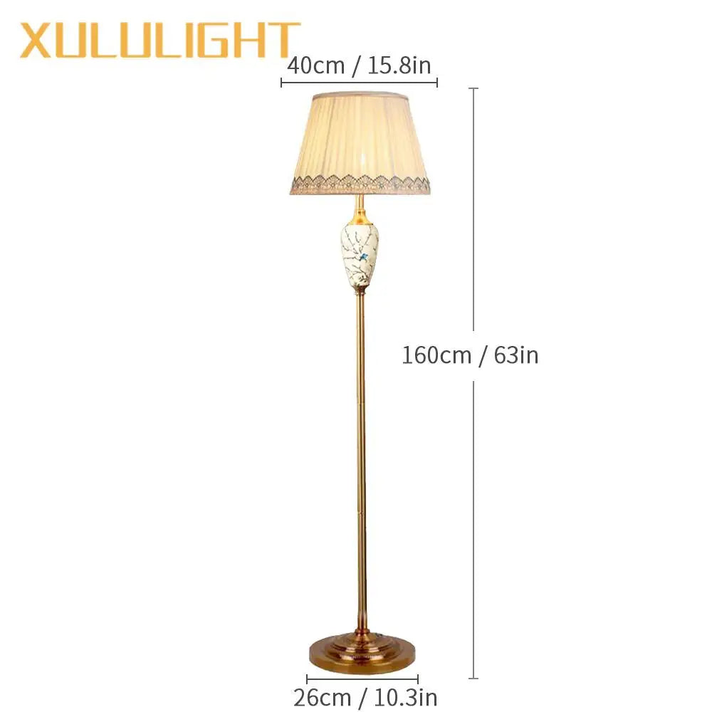 Ceramic Floor Lamp – Fabric Shade & LED Lighting