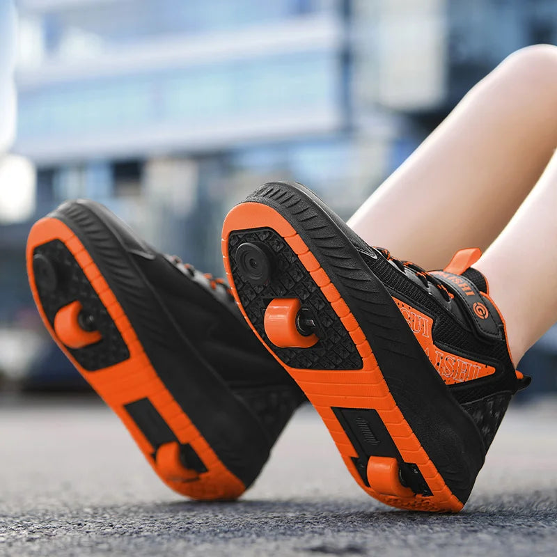 2-Wheel Luminous Roller Skates for Boys & Girls – Dual-Use LED Light Outdoor Wheeled Sports Shoes