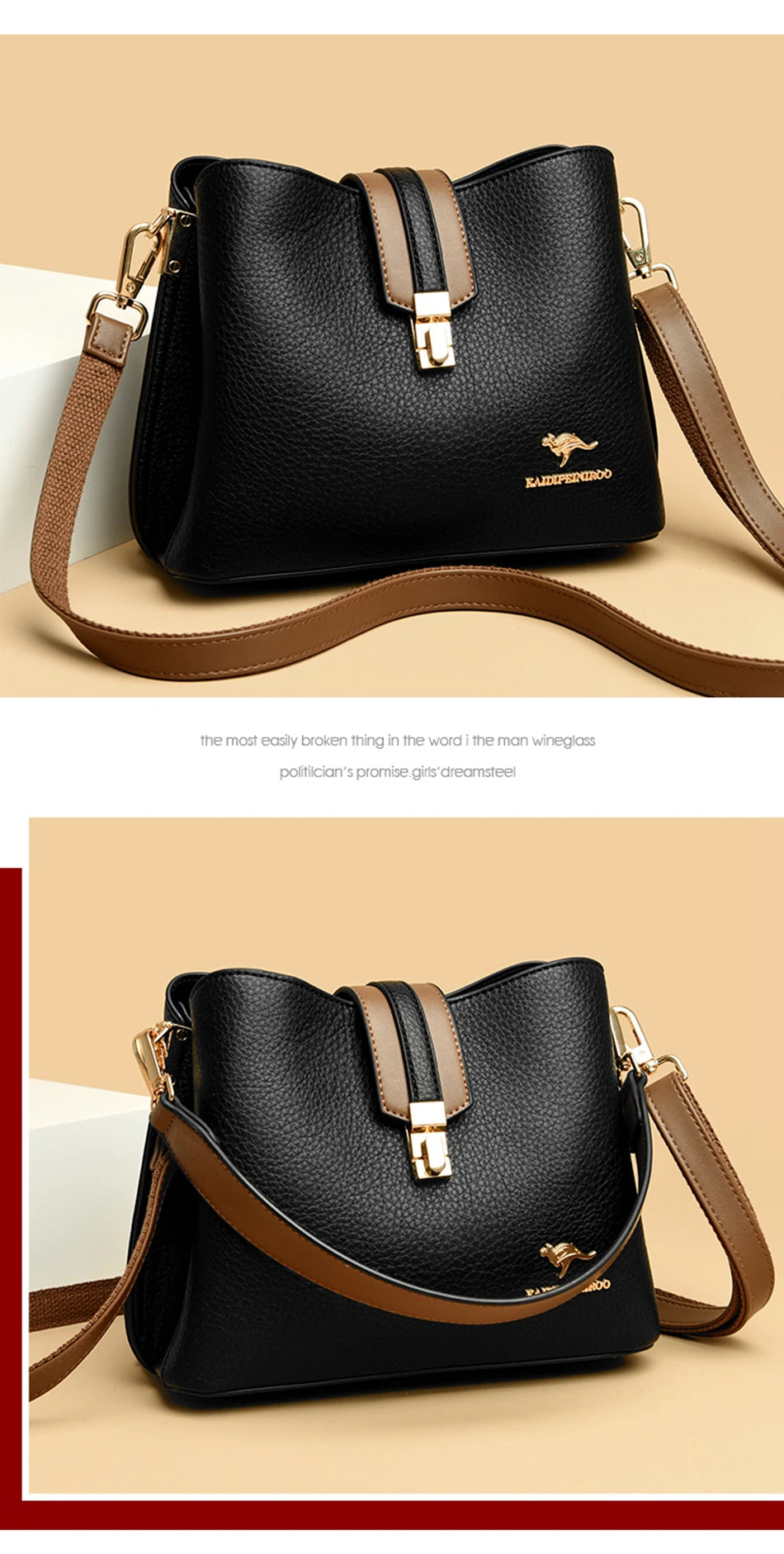 KMFFLY Patchwork Lock Square Shoulder Crossbody Bag – High Capacity PU Leather Handbag for Women