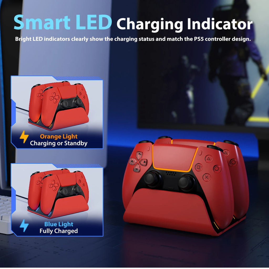 PS5 Dual Controller Fast Charging Dock – Wireless Gamepad Charger Station