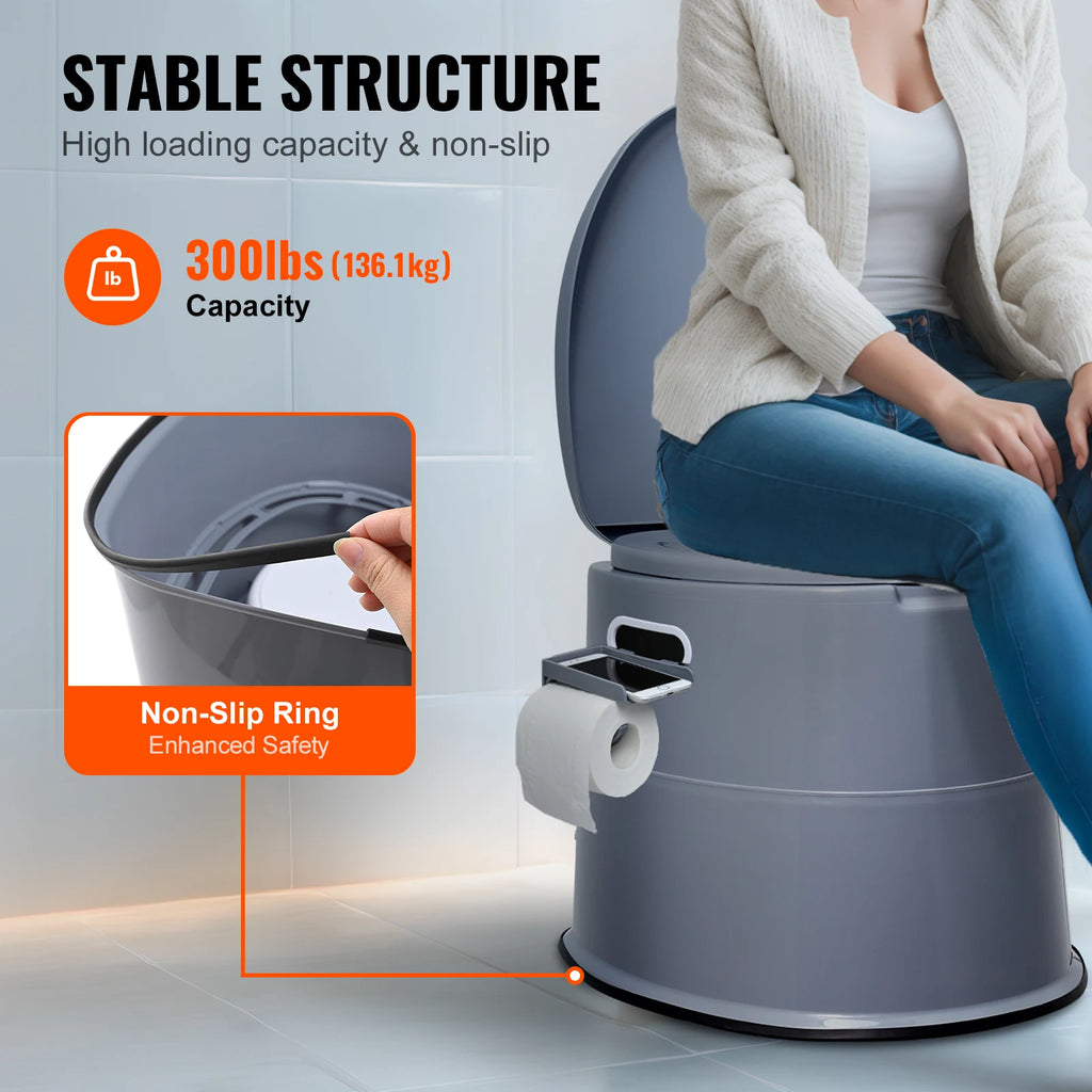 SucceBuy Portable Toilet for Camping — 1.3 Gal Detachable Bucket, 300 lb Capacity, Odor-Seal Lid