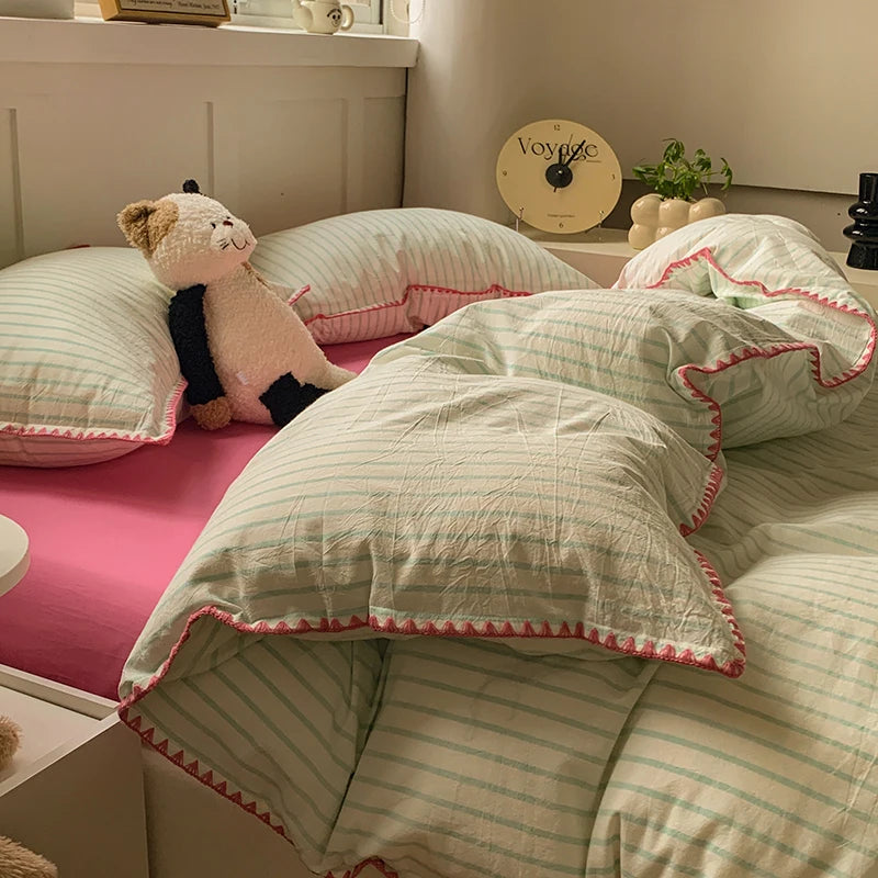 100% Cotton Stripe Bedding set Duvet Cover Set with Pillowcase housse de couette Quilt Cover set King Size