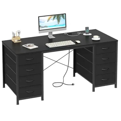 50-Inch Computer Desk with 8 Fabric Drawers & Power Outlets — L-Shape Home Office & Gaming Desk