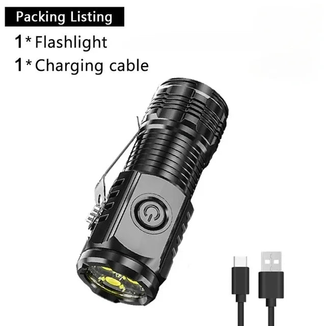 High Power LED Flashlight – Built-In Rechargeable Battery, Pen Clip Torch for Camping & Emergency Use