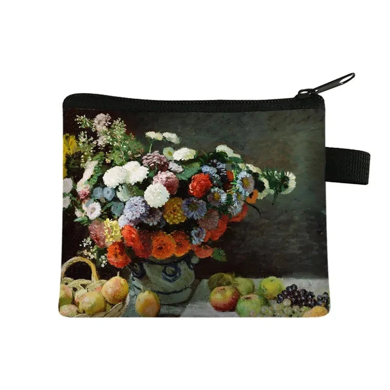 Vintage Oil Painting Floral Coin Purse Mini Clutch Wallet – Bohemian Nylon Organizer Wallet for Women