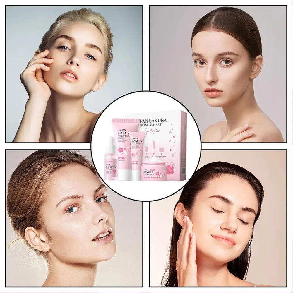 Sakura Skincare Gift Set – Cleanser Toner Serum Eye Cream & Sunscreen