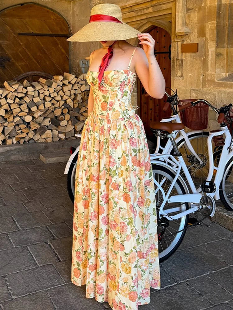 Polka Dot Puff Sleeve Crop Top & Maxi Skirt Set — Square Neck Tie-Front Vacation Outfit
