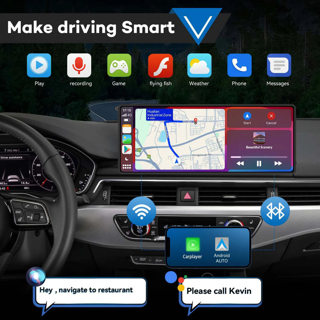 Wireless CarPlay Screen for Car – 10.26" Android Auto Touchscreen Stereo System
