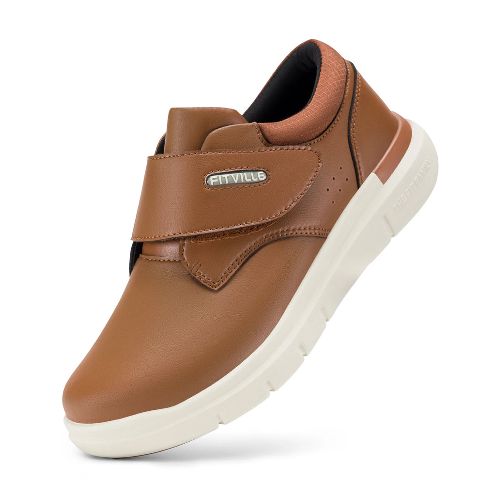 FitVille Men's Wide Diabetic Leather Shoes – Slip-On Orthopedic Footwear for Swollen Feet, Neuropathy & Foot Pain Relief