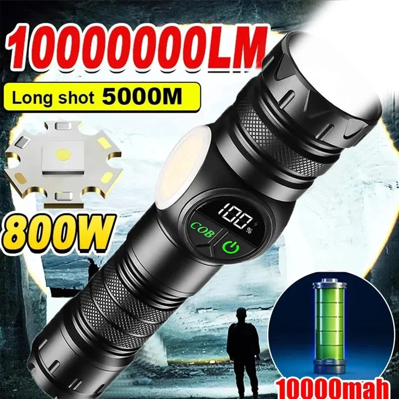 Magnetic Tactical LED Flashlight with COB Side Light – USB Rechargeable, 5 Modes, Zoomable